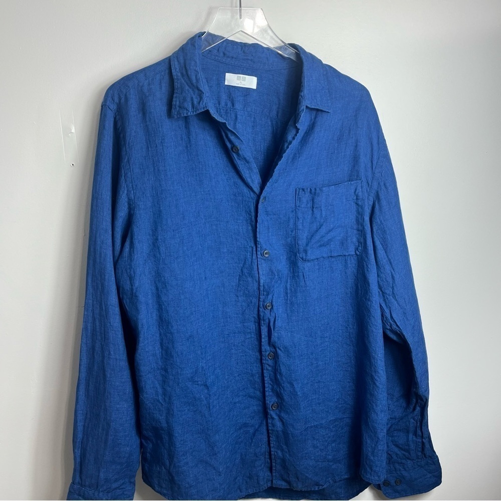 Men's Uniqlo Blue Linen Shirt size xl 1755